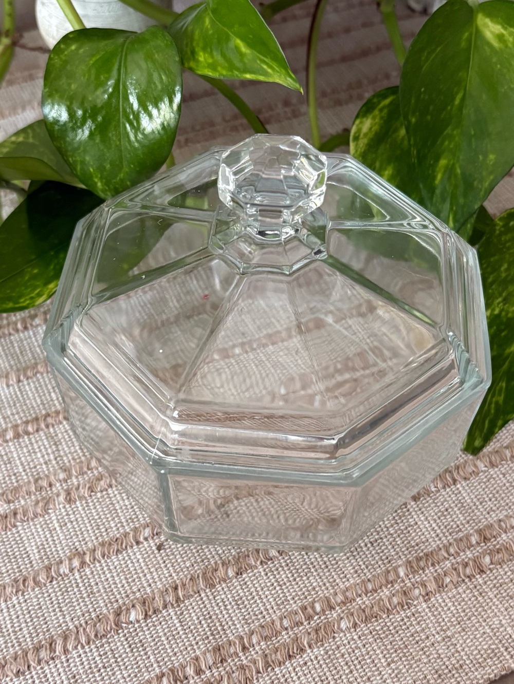 Arcoroc Glass Octime Trinket Candy Sugar Trinket Dish Bowl With Lid France euc